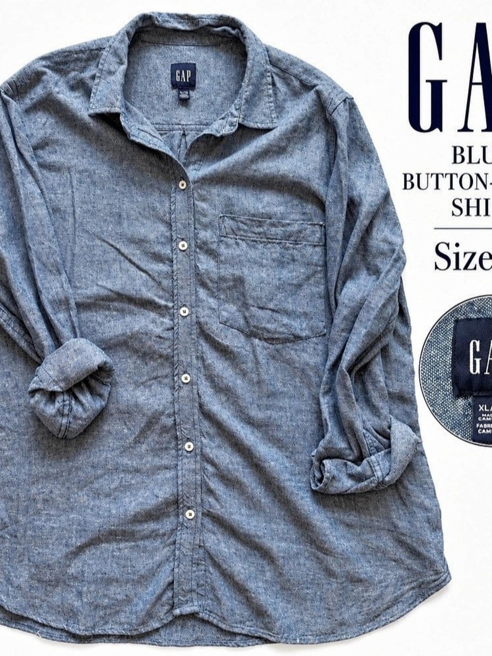 Gap Blue Button-Front Shirt XL Like New